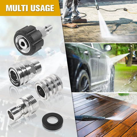 Aezpc stainless steel pressure-washer quick-connect adapter kit, 8 pcs; M22-14/15mm swivels to 3/8" QC and 3/4"-to-1/2" QR.