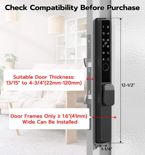 Sliding Glass Door Lock With Biometric Fingerprint, Keypad, RFID And Remote App Control For Patio Doors, close-up view installed.