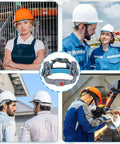 Workers wearing Keeps You Cool With Cooling 3 Layer Breathable Hard Hat Sweat Bands Set with helmets in construction and welding settings.