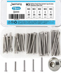 M3 Button Head Socket Cap Screws Kit 75Pcs 304 Stainless Steel Fully Threaded Hex Drive Bright Finish Assortment With 30mm, 35mm, 40mm, 45mm, 50mm Lengths For Machinery, Auto, Electronics Projects