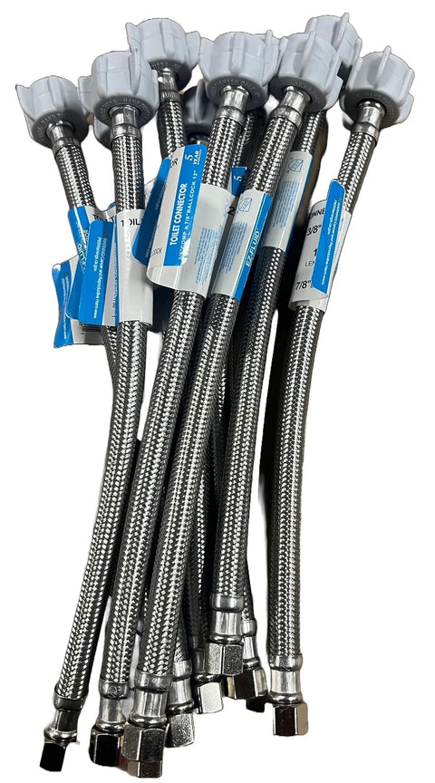 10 Pack Universal Toilet Water Connector Hose 12 Inch Braided Stainless Steel 3 Eighth Inch Compression And Seven Eighth Inch Ballcock Thread Easy Install Rust Resistant Bathroom Supply Line