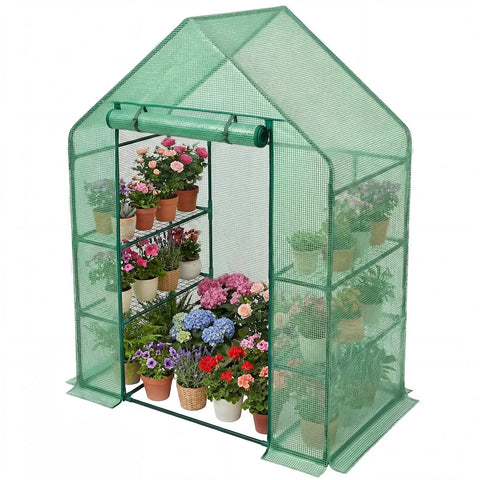 Outdoor Walk In Greenhouse 55 By 28 By 78 Inches With Three Tier Shelves Tool Free Setup Heavy Duty Durable PE Cover