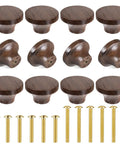 12 Pack Round Walnut Wood Drawer Handles 1.53 Inch Single Hole Cabinet Knobs With Screws, shown with included screws