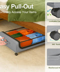 Under Bed Storage With Wheels 2 Pack 48L Lidded Rolling Bins for Shoes and Clothes Grey Narrow Metal Drawers under bed