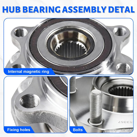 Detailed view of Front Wheel Bearing Hub Assembly 5 Lug Replacement For Nissan Rogue 2014 To 2023, showing fixing holes and bolts