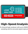 8 Channel 24MHz USB Logic Analyzer Kit With Base Module And Breadboard Breakout Board USB A And USB C Cables Test Clips And Alligator Clips For Arduino ESP32 STEM DIY Projects, 8-channel 24MHz analyzer