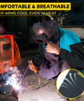 Welder wearing Flame Resistant Welding Sleeves For Men And Women One Size Arm Protection For Hot Work And Spatter Shield You Can Actually Rock FR Fabric Meets NFPA2112 EN11612 EN11611