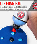 Hand applying polish to 2 Inch Blue Compound Pad For Polishing And Paint Correction With Thick Closed Cell Foam, Color Coded