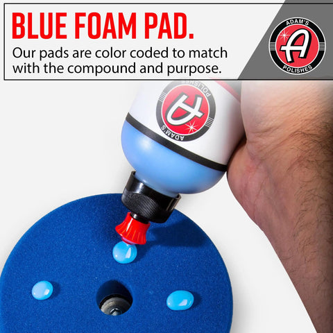 Hand applying polish to 2 Inch Blue Compound Pad For Polishing And Paint Correction With Thick Closed Cell Foam, Color Coded