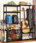 Garage Sports Gear Organizer With Golf Bag Storage Rack Heavy Duty Ball Organizer With Baskets Bat Holder shown with sports gear