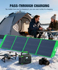 Couple camping with Go To Portable Power Station 1000W Continuous Power 2000W Peak 999Wh Solar Generator charging devices.