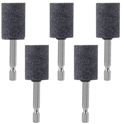 Five Piece Stone Grinding Bits Set For Detail Work With One Quarter Inch Hex Shank Aluminum Oxide 120 Grit Cylindrical Wheel Bits