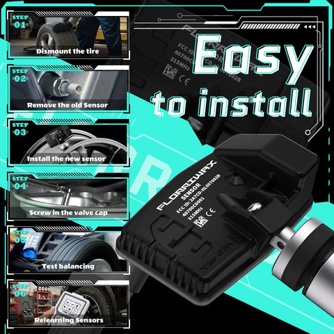 TPMS Sensor Set Of 4 For 315MHz Tire Pressure Monitoring System, Pre Programmed, OBD Relearn Required, Easy Install, High Quality Replacement Direct Fit, Vehicle Make Compatible, Weather Resistant Construction, Long Lasting Performance, 315MHz sensor