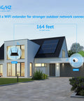 Modern house exterior with labeled 4MP 2K Outdoor Indoor Wired Security Camera With IP65 Weatherproof positioned above the garage