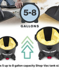 High Efficiency Disposable Vacuum Filter Bags For 5 To 8 Gallon Wet Dry Vacuums inside black Shop-Vac tank with yellow bag.