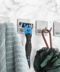 Heavy Duty Shower Hooks Razor Holder Set in Stainless Steel Brushed Nickel Adhesive Wall Hooks Four Pack for Razors Phones Scissors