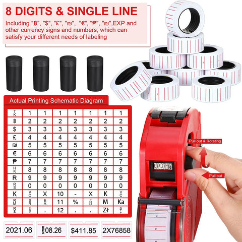 Big Batch Clothing Price Tag Kit With Garment Label Applicator Parts Ink Rollers Plastic Barbs And Paper Tags For Retail Store Tagging And Boutique Setup No Sweat, featuring manual labeling tool, roller stickers and needles.