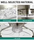 Close-up of 20 Inch Low Profile Ceiling Fan With Lights, Flush Mount Enclosed Bladeless Design, 7 ABS blades, crystal edge accents, DC motor.