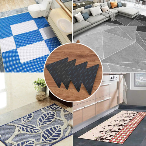 12 Piece Rug Grippers For Rugs Non Slip Rug Pads For Hardwood Floors And Tile Reusable Dual Sided Adhesive Rug Tape Keeps Corners Flat And Area Rugs In Place Triangle Design For Maximum Contact And Easy Install