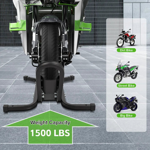 Heavy Duty Motorcycle Front Wheel Chock Hella Sturdy 1500 Lbs Capacity Fits 17 To 21 Inch Tires Black Steel Garage Stand Built Tough For Rock Solid Parking Essential Rider Tool