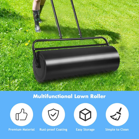 Heavy Duty Lawn Roller Water Or Sand Filled Steel Drum Roller With U Shaped Handle 24 x 13 inches on grass lawn