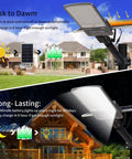 Crazy Bright 300W Solar Street Light 24000 Lumens Daylight 6500K LED Outdoor Flood Light With Remote Control mounted in a yard