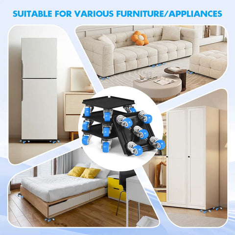 Sturdy 5 Wheel Furniture Mover Set For Up To 1000 Pounds, Heavy Duty Metal Dolly With Lifter Tool And Appliance Sliders, Easy One Person Move, Leverage Lets You Move Heavy Stuff With No Sweat, Smooth Rolling Wheels, Blue Finish