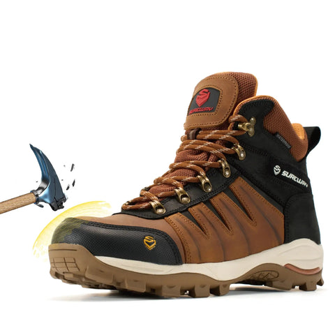 Six Inch Waterproof Steel Toe Work Boots For Men Leather Lace Up EH Rated Slip Resistant Outsole Built Tough For Job Sites