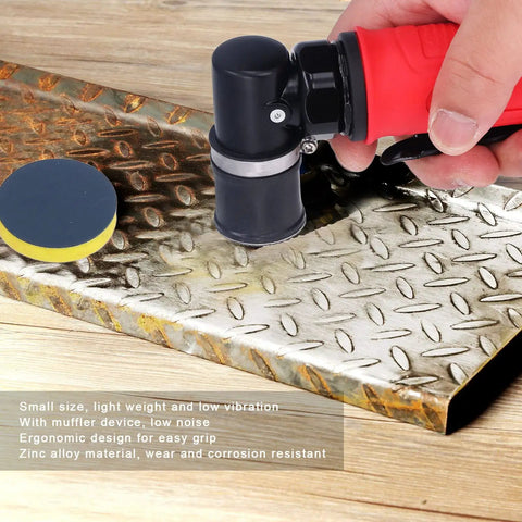 Heavy Duty Pneumatic Die Grinder Pulling Serious Power At 15000 Rpm with muffler on zinc alloy textured metal surface.