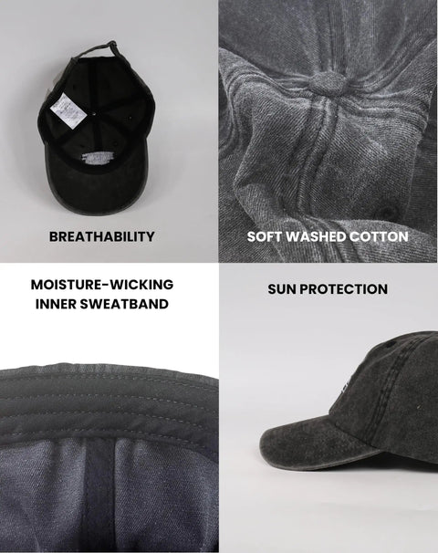Features of Adjustable Vintage Washed Cotton Embroidered Cap For Engineers And Mechanics, breathable and soft cotton in dark grey.
