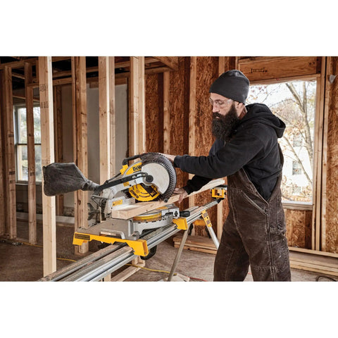Worker using 10 Inch General Purpose Saw Blades Combo Pack 40T 60T For Killer Clean Cuts in woodworking project.