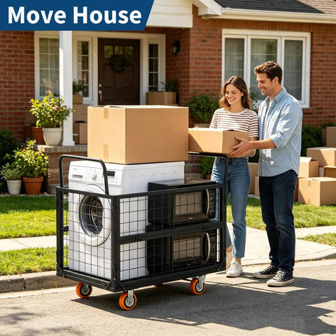 Premium Foldable Platform Truck Cart For Stress Free Living Room Moves Rock Solid Collapsible Utility Dolly with boxes and appliances.