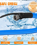Heated RV water hose, 30ft, blue with brass-threaded connector and black protective sleeve