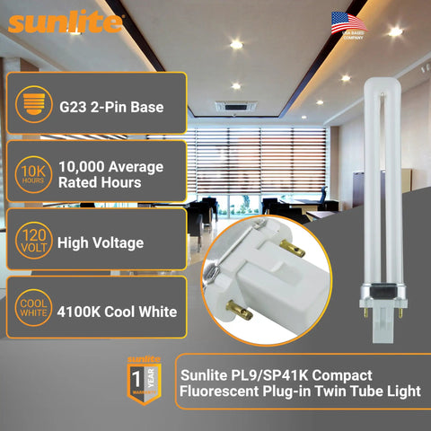 2-Pin Fluorescent 9W 4100K Cool White U Shaped PL CFL Twin Tube Light Bulbs G23 Base in modern office setting