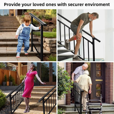 Top Tier Adjustable 5 Step Handrail Kit Straight Up Safety Driven Fence Style Stair Railing For Indoor Outdoor Porch Deck Steps Heavy Duty Build Zero Fuss Assembly 63 By 38 used by various individuals for safe stair navigation.