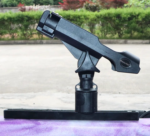 360 Degree MiniPort Fishing Rod Holder Set With Track Mount Base Kit No Tool Needed Quick Release Rod Socket System Universal Kayak Rail Or Hull Mount Includes 2 Round Bases And All Installation Accessories, black kayak rail mount