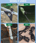 Adjustable Ball Bungee Cords Set Of 40 used on tarp, tent, pole, and wire, showcasing versatile tie downs for secure gear