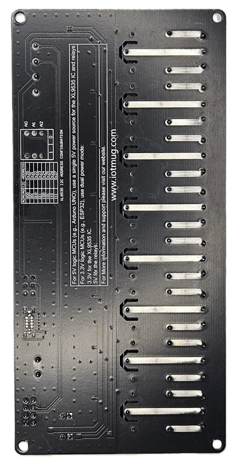 Back view of 8 Channel I2C Relay Board With USB C Dual Power 3V3 And 5V SPDT 10A EMR DIN Rail Ready for Arduino Raspberry Pi