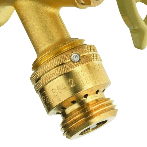 Close-up of Brass 0.75 Inch Male Hose Thread Vacuum Breaker For Backflow Prevention, showing the threaded hose connection.