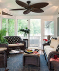 Palm Island 52 Inch Tropical Ceiling Fan With No Light for Indoor Outdoor Use in a cozy patio, featuring 5 palm leaf blades.
