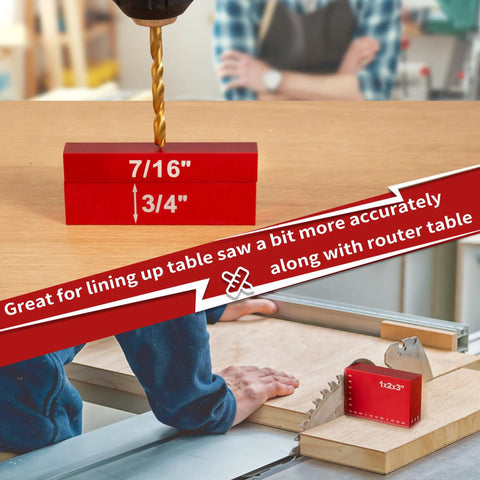 15 Piece Aluminum Setup Blocks For Woodworking Tools Pro Grade Height Gauge Set For Routers And Table Saws Ruler Marked Bars For Quick Fence Height Setting Blade And Bit Calibration Made Easy 3/4 and 7/16 blocks in use