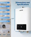Indoor Tankless Water Heater Hands You Sweet On Demand Hot Water Powered By Pure Natural Gas Efficiency And A Clean Digital Dashboard dimensions and specifications