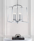 Chrome 4-Light Lantern Pendant Light, Adjustable LED Ceiling Fixture hanging in elegant setting