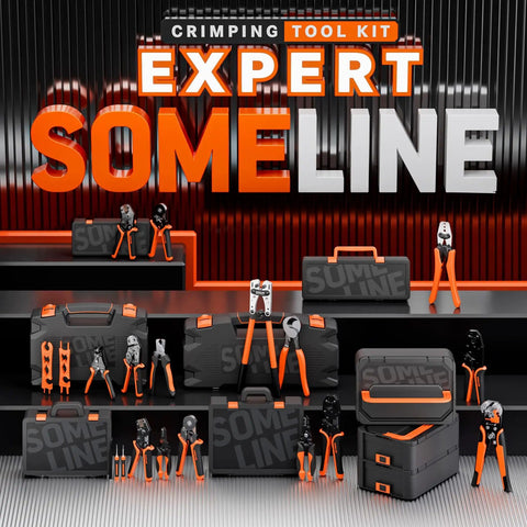 Display of Solar Connector Crimping Tool Kit For 14-10 AWG Cables With 12 Pairs Of Solar Connectors, showcasing tools and cases.
