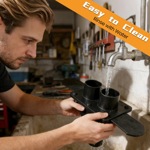 Two Point Five Inch Shop Vac Y Connector Separator With Dual Blast Gates Hose Splitter being rinsed under a tap