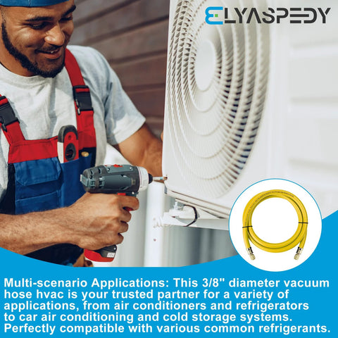 3/8-inch vacuum refrigerant hose, 6 ft, 1/4" FL to 1/4" FL, yellow, ELYASPEEDY