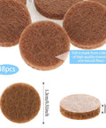 48 Pack Heavy Duty Brown Self Adhesive Felt Cabinet Door Pads Half Inch Diameter Round Furniture Glides showing sizes and textures.