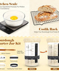 Ultimate Sourdough Starter Kit With Dutch Oven For Homemade Bread Baking Essentials Including Round And Oval Proofing Baskets, Linen Liners, Starter Jar, Silicone Spatula, Kitchen Scale, And Pro Grade Tools displayed with scale and cool rack.