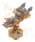3D Wooden Puzzle Kit For Adults With DIY Japanese Ship Model And Music, Orien Airship with detailed sails and base