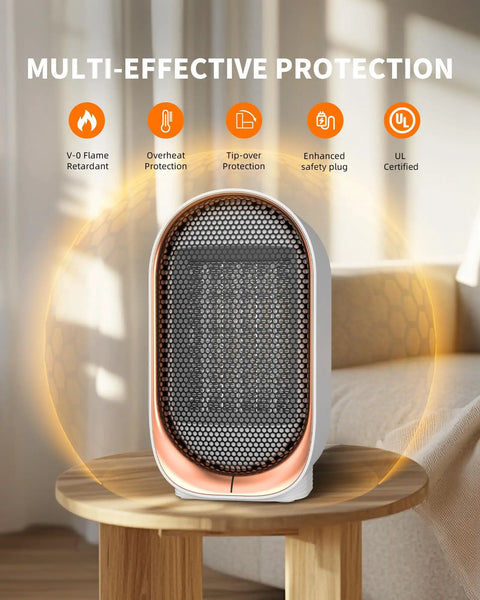 Portable Indoor Space Heater Quick Heat For Fast Warm Up With Overheat And Tip Over Protection displayed on a table